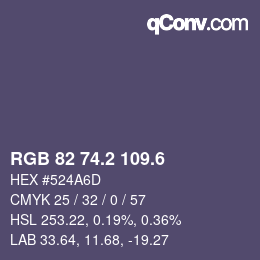 カラーコード: RGB 82 74.2 109.6 | qconv.com