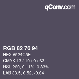 Código de color: RGB 82 76 94 | qconv.com