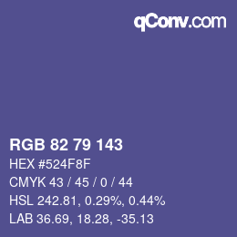 Color code: RGB 82 79 143 | qconv.com