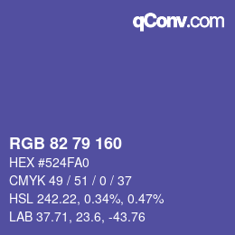 Color code: RGB 82 79 160 | qconv.com