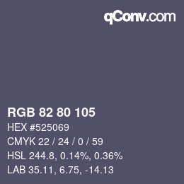 カラーコード: RGB 82 80 105 | qconv.com