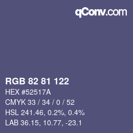 Color code: RGB 82 81 122 | qconv.com