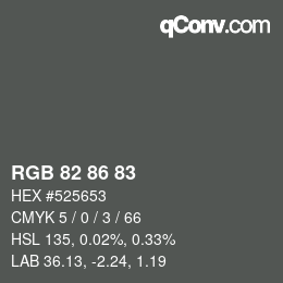 颜色代码: RGB 82 86 83 | qconv.com