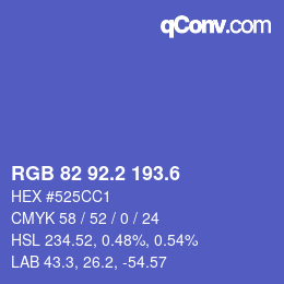 カラーコード: RGB 82 92.2 193.6 | qconv.com
