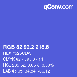 カラーコード: RGB 82 92.2 218.6 | qconv.com
