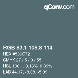 カラーコード: RGB 83.1 108.8 114 | qconv.com