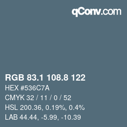 Color code: RGB 83.1 108.8 122 | qconv.com