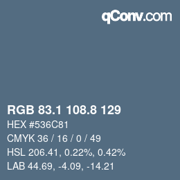 カラーコード: RGB 83.1 108.8 129 | qconv.com