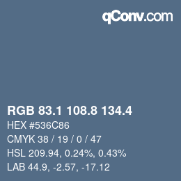 カラーコード: RGB 83.1 108.8 134.4 | qconv.com