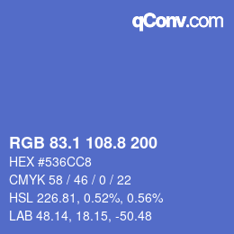 カラーコード: RGB 83.1 108.8 200 | qconv.com