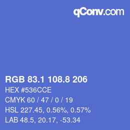 カラーコード: RGB 83.1 108.8 206 | qconv.com