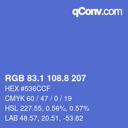 カラーコード: RGB 83.1 108.8 207 | qconv.com