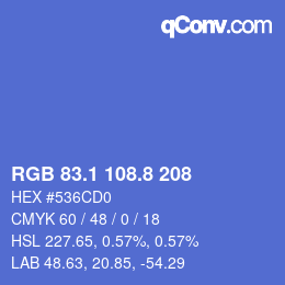 カラーコード: RGB 83.1 108.8 208 | qconv.com
