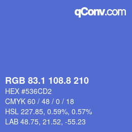 カラーコード: RGB 83.1 108.8 210 | qconv.com