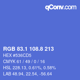 カラーコード: RGB 83.1 108.8 213 | qconv.com