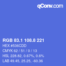 カラーコード: RGB 83.1 108.8 221 | qconv.com
