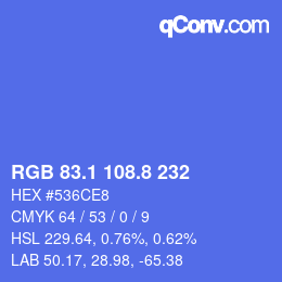 カラーコード: RGB 83.1 108.8 232 | qconv.com