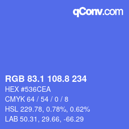 カラーコード: RGB 83.1 108.8 234 | qconv.com