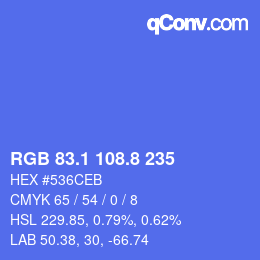 カラーコード: RGB 83.1 108.8 235 | qconv.com