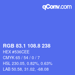 カラーコード: RGB 83.1 108.8 238 | qconv.com