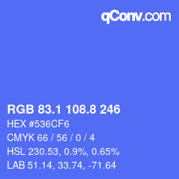 カラーコード: RGB 83.1 108.8 246 | qconv.com