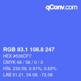 カラーコード: RGB 83.1 108.8 247 | qconv.com