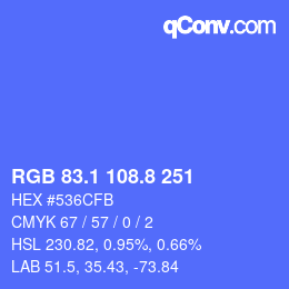 カラーコード: RGB 83.1 108.8 251 | qconv.com
