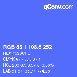 カラーコード: RGB 83.1 108.8 252 | qconv.com