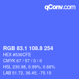 カラーコード: RGB 83.1 108.8 254 | qconv.com