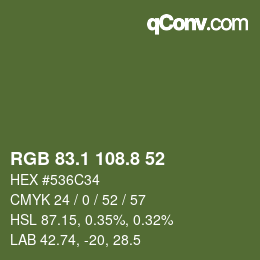 Color code: RGB 83.1 108.8 52 | qconv.com