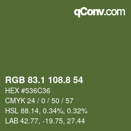 カラーコード: RGB 83.1 108.8 54 | qconv.com