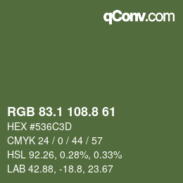 Color code: RGB 83.1 108.8 61 | qconv.com