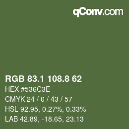 Color code: RGB 83.1 108.8 62 | qconv.com