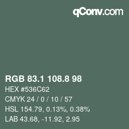 Color code: RGB 83.1 108.8 98 | qconv.com