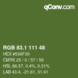 カラーコード: RGB 83.1 111 48 | qconv.com