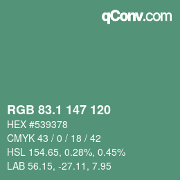 カラーコード: RGB 83.1 147 120 | qconv.com