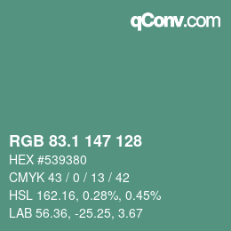 カラーコード: RGB 83.1 147 128 | qconv.com