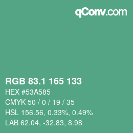 カラーコード: RGB 83.1 165 133 | qconv.com
