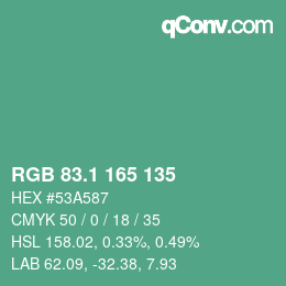 カラーコード: RGB 83.1 165 135 | qconv.com