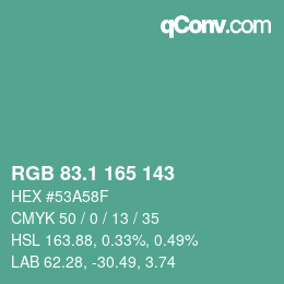カラーコード: RGB 83.1 165 143 | qconv.com