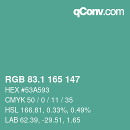 カラーコード: RGB 83.1 165 147 | qconv.com