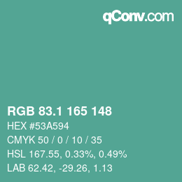 カラーコード: RGB 83.1 165 148 | qconv.com