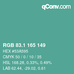 カラーコード: RGB 83.1 165 149 | qconv.com