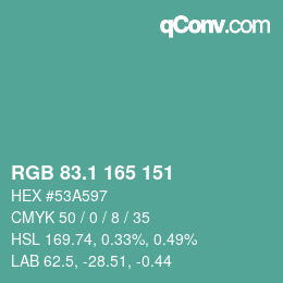 カラーコード: RGB 83.1 165 151 | qconv.com