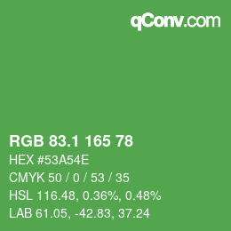 カラーコード: RGB 83.1 165 78 | qconv.com