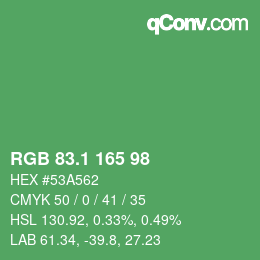 カラーコード: RGB 83.1 165 98 | qconv.com