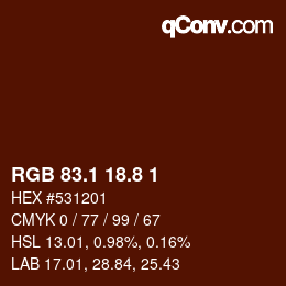 Color code: RGB 83.1 18.8 1 | qconv.com