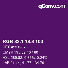 カラーコード: RGB 83.1 18.8 103 | qconv.com