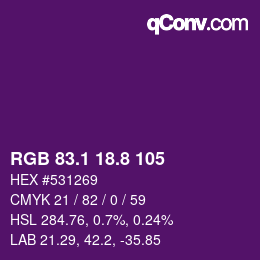 カラーコード: RGB 83.1 18.8 105 | qconv.com
