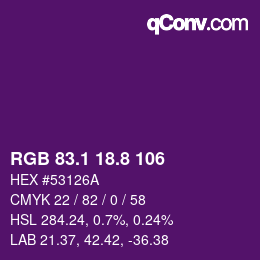 カラーコード: RGB 83.1 18.8 106 | qconv.com
